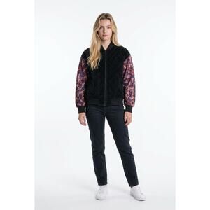 Vintage 90s Nizzo Leather Silk Retro Abstract Bomber Jacket Womens Size L